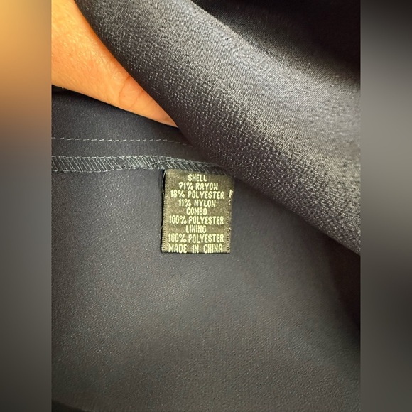 ADRIANNA PAPELL Deep navy imprint sheer stripe double V Midi Dress size 12 - Picture 10 of 14